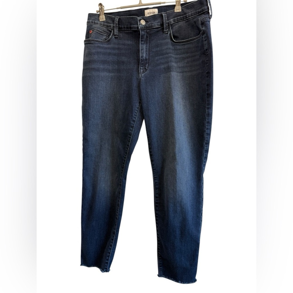 Hudson Classic 5 pocket Blue Women's Jeans stretchy wiskering raw hem logo 31